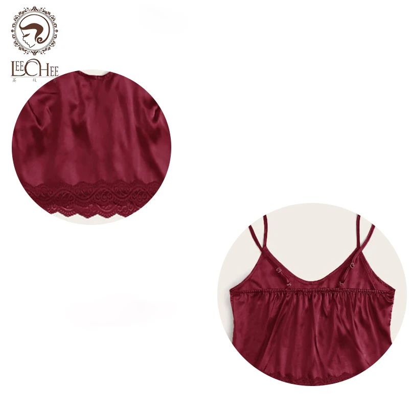 

Women Lace Underwear Charming Lingerie Set Nightgown Nightclothes Wine Red Satin Comfortable New Design Ultra-Thin Ribbon Leeche