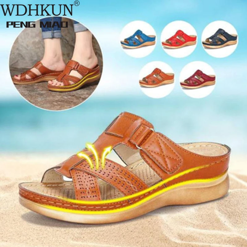 

Сандалии женские на низкой танкетке, удобные мягкие босоножки в стиле ретро, обувь на толстой подошве, лето