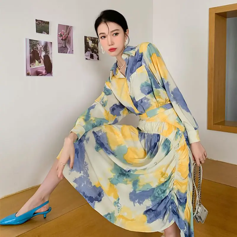 

XITAO Print Irregular Pullover Dress Sets Women 2021 Summer New Arrival Personality Fashion Loose Turn-down Collar Suit CLL1720