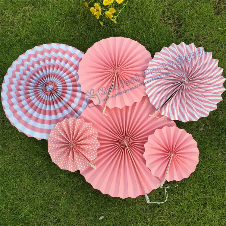 Оптовая продажа 10 комплектов (60 шт.) детские розовые веера для вечеринок розочки