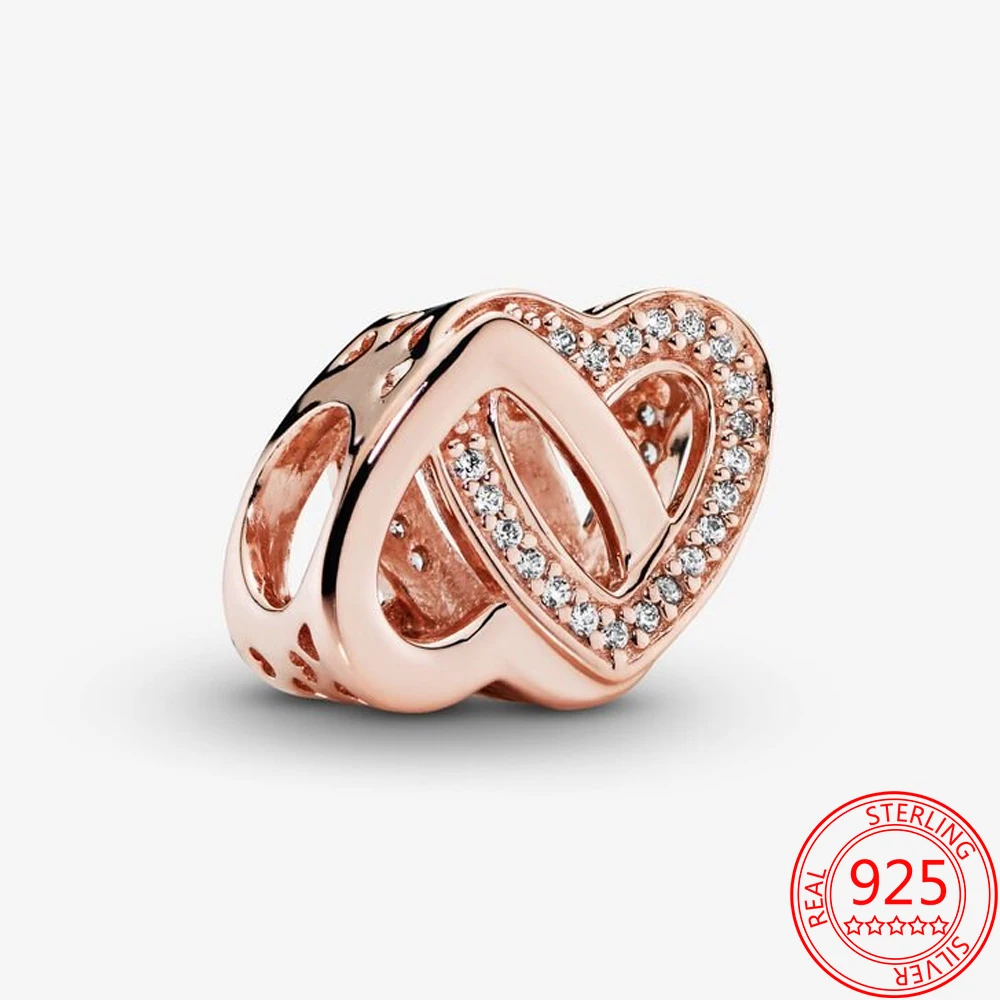 

Романтический женский серебряный плетеный браслет в виде сердца из розового золота, подходит для браслета Pandora змеи, украшение «сделай сам»...