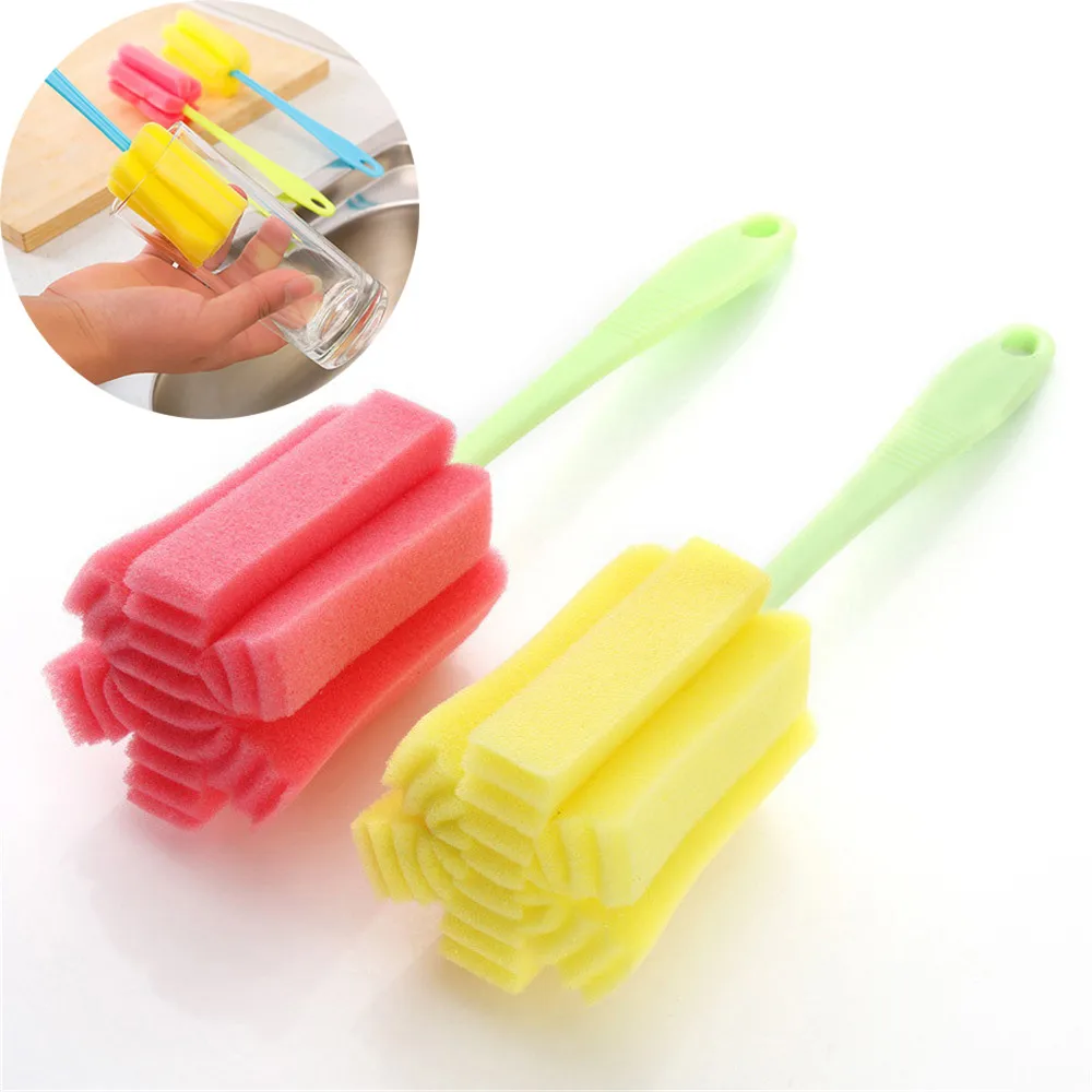 Cleaning Brushes 5PCs Multipurpose Kitchen Tool Sponge Brush For Wineglass Bottle Coffe Tea Glass Cup long handle | Дом и сад