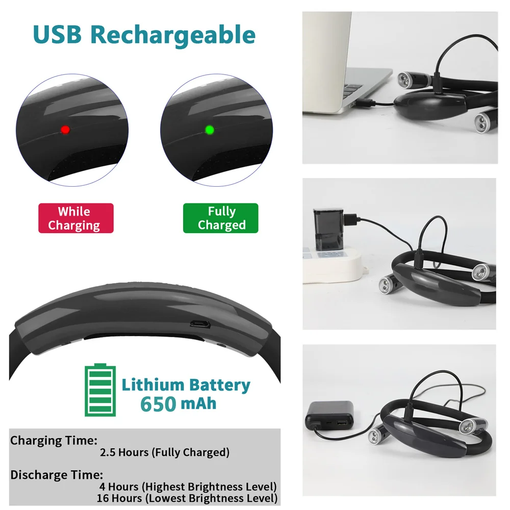 Лампа для чтения D2 с USB-разъемом светильник ночник книги перезаряжаемый прочный