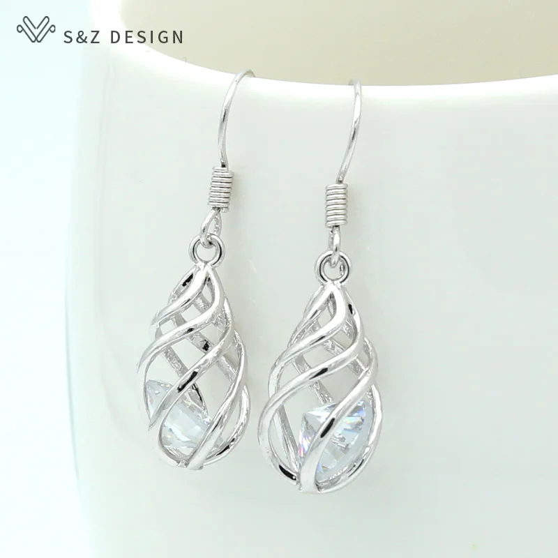 S & Z 2019 Новая мода спиральная пустая капля висячие серьги с кубическим цирконием