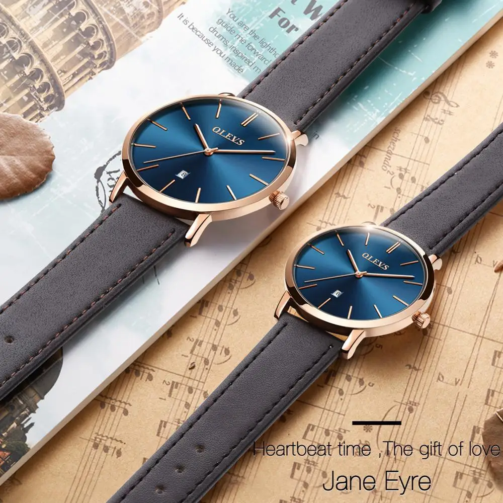 OLEVS Couple Wristwatch Men And Women Quartz Waterproof Casual Watch Calendar Clock Valentine's Romantic Gifts Lovers Set of 2