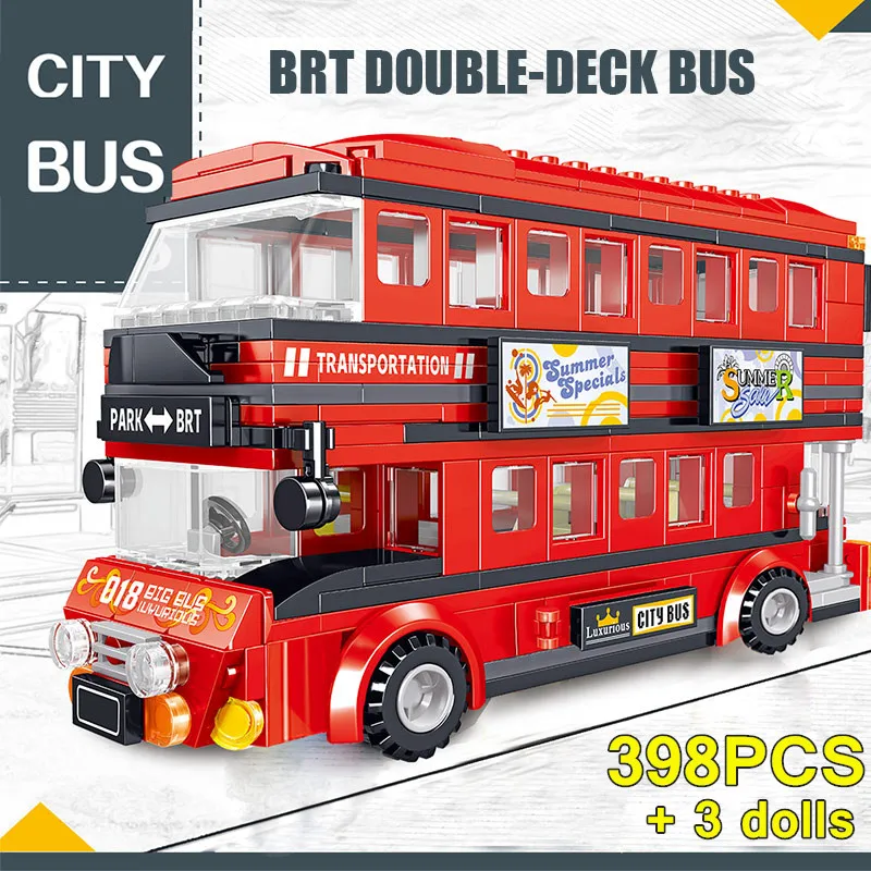 398 шт. городской автобус создатель BRT Double Deck строительные блоки модель школьный
