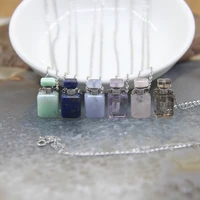 small perfume bottle natural gems stone pendants plated silvers chainslapis quartz essential oil diffuser vial necklace charms