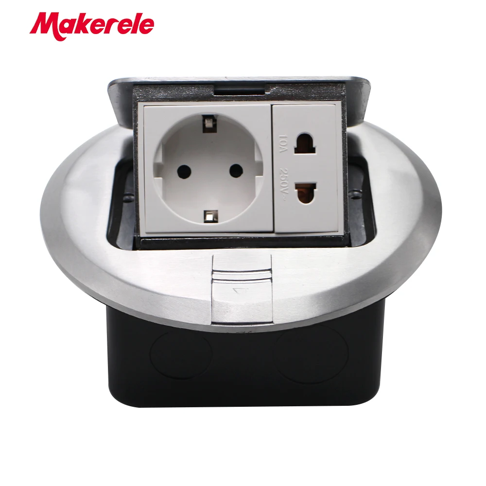 Напольная розетка европейского стандарта выдвижная круглой формы с сеткой