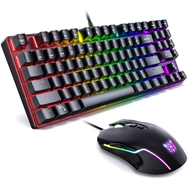 Colorful Luminous Gaming Keyboard Mechanical Keyboard and Mouse Sets 89 Key USB Wired RGB LED Backlit for Windows PC