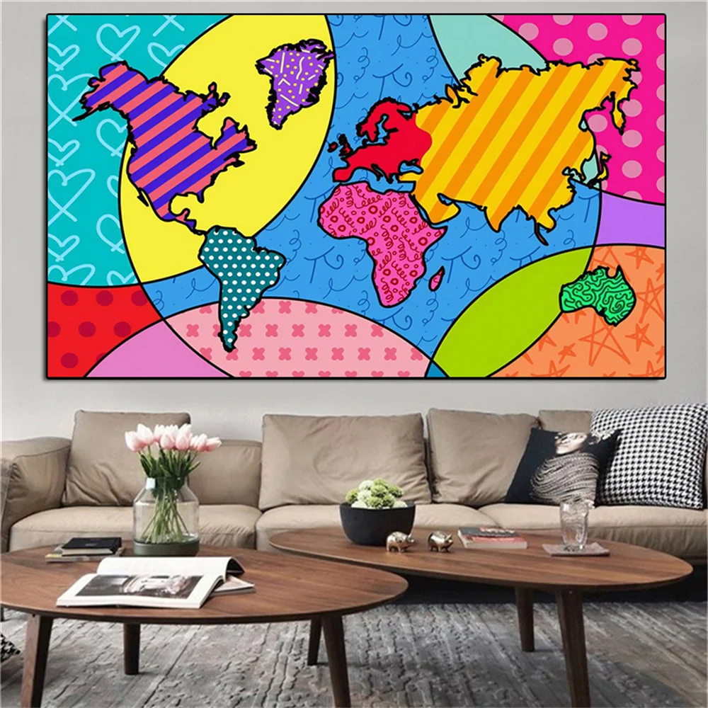 

Funny Abstract Map Watercolor Print On Canvas Nordic Poster Wall Art Picture For Living Room Classroom Modern Home Decoration