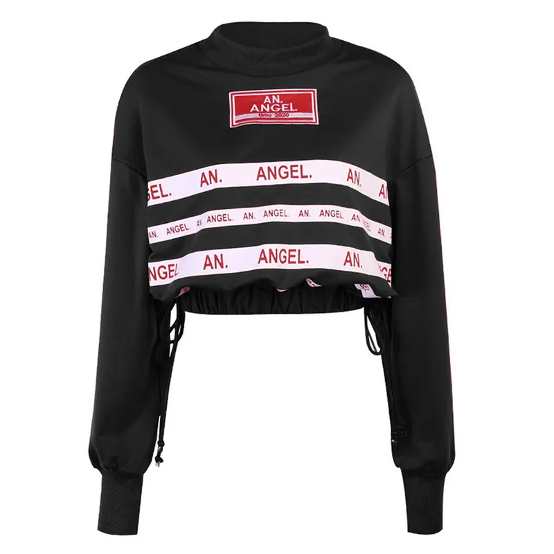 

Women Spring Autumn Letter Printed Cropped Sweatshirt Fashion Ladies Streetwear Punk Style Pullover Tops
