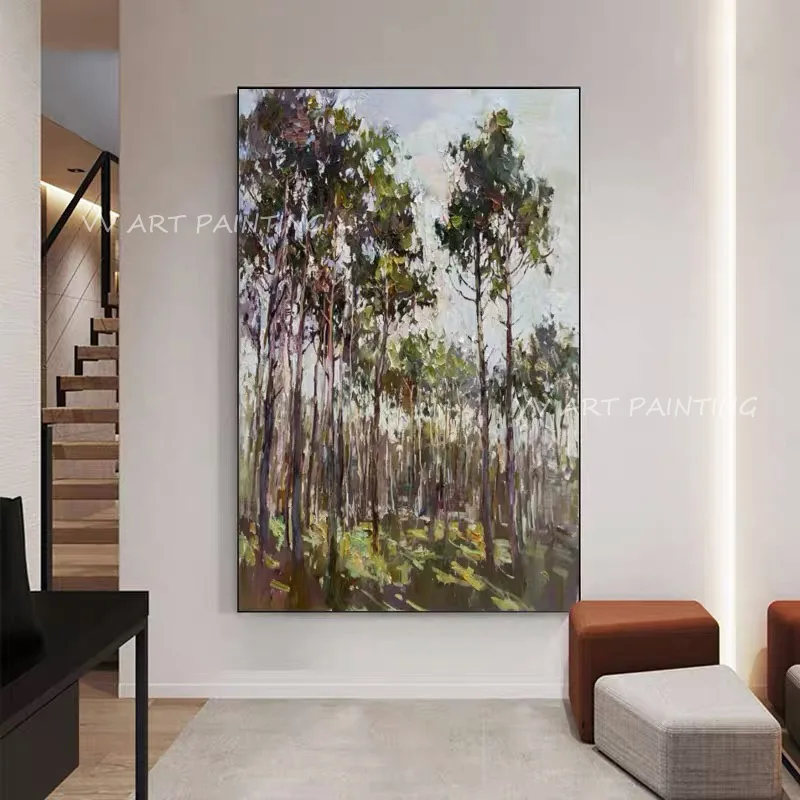 Большая масляная живопись с лесным деревом 100% ручная работа большой размер