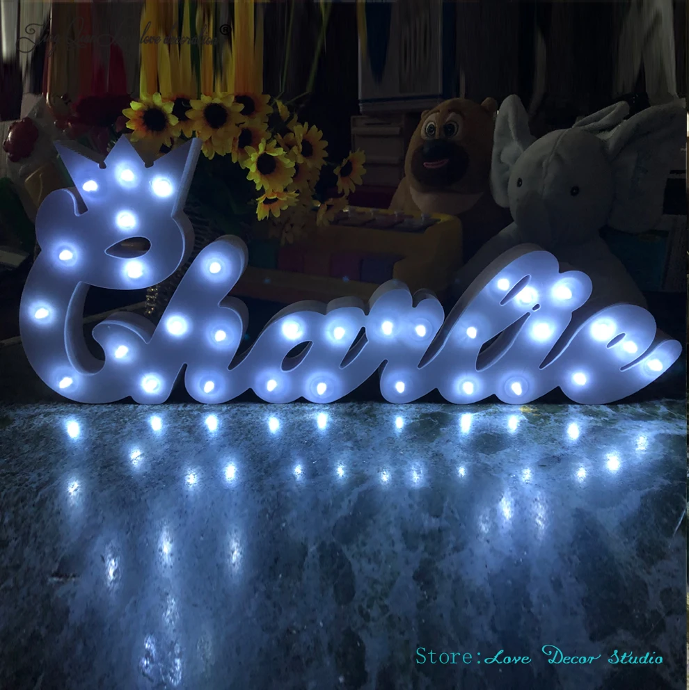 Bespoke Luxury Gift Crown Light Up Letters Bespoke Light up Name Birthday Gift Name with LED Lights Bedroom Bedroom Decoration C