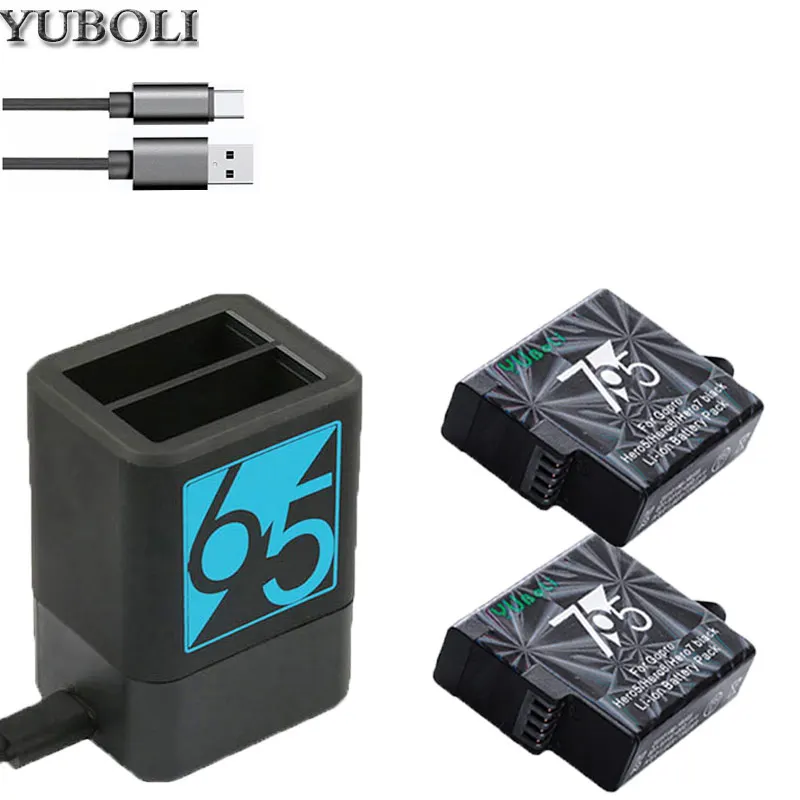 charger and 2battery Аккумулятор 4x bateria hero 7 hero 5 hero 8+ зарядное устройство USB с двумя портами для GoPro Go pro hero 5 6 8 hero 6 hero 7 аксессуары для камеры 1600 мАч - Цвет: charger and 2battery