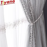meteor pearl embroidered tulle curtains for living room light luxury beads whitegrey sheer volie for balcony zh452 vt