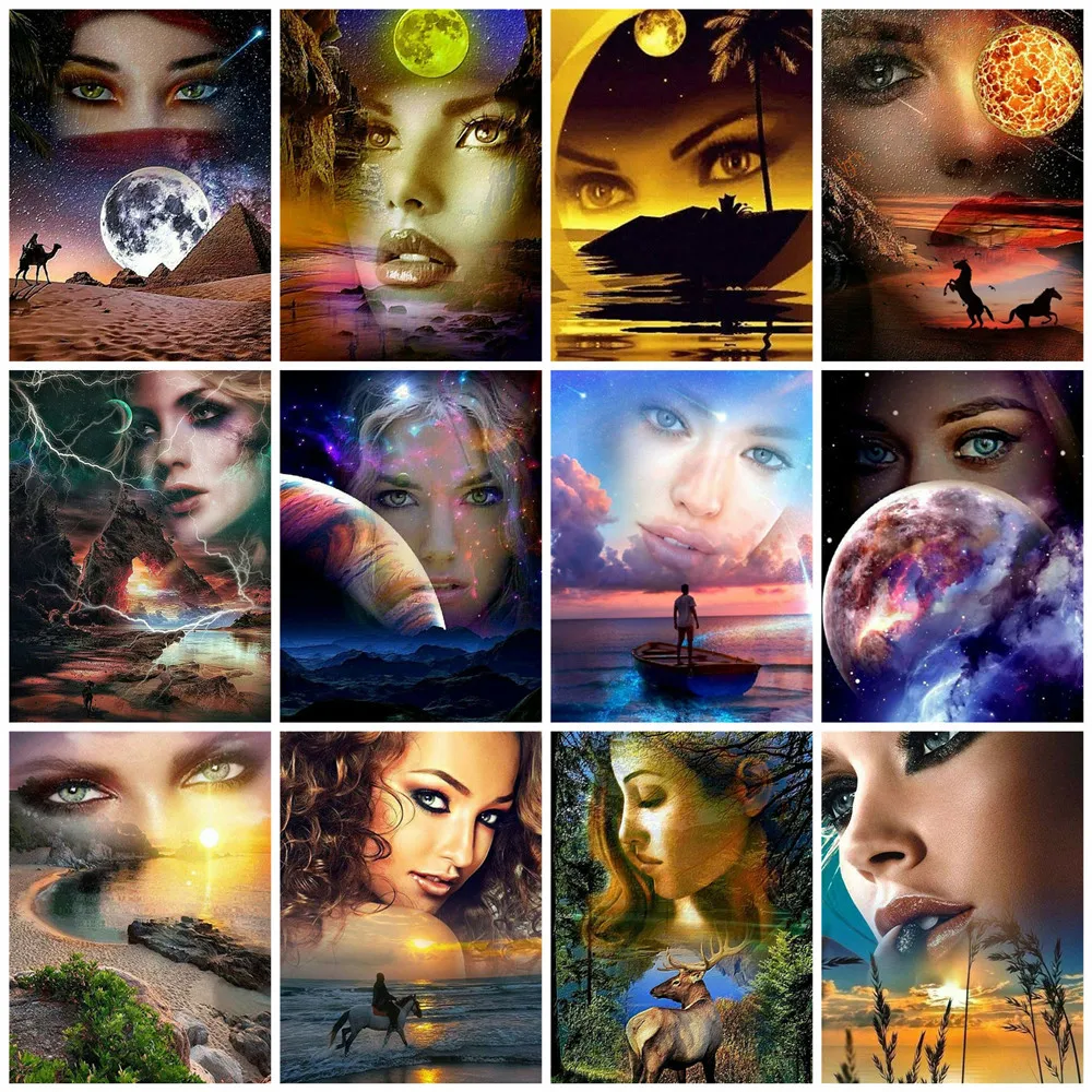

Full Drill Round/Square Diamond Painting Moon Woman 5D Diy Diamond Embroidery Landscape Rhinestone Mosaic Cross Stitch Kit Decor