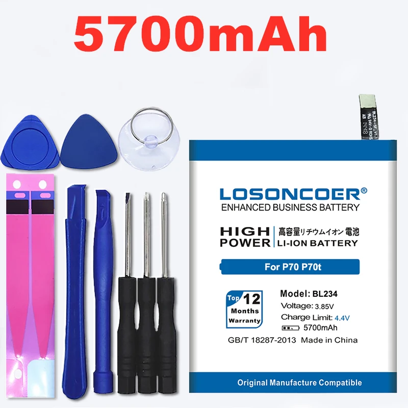 100% Оригинальные LOSONCOER 5000 мАч BL234 Батарея для lenovo A5000 Vibe P1m p1ma40 P70 P70t T P70A A батарея