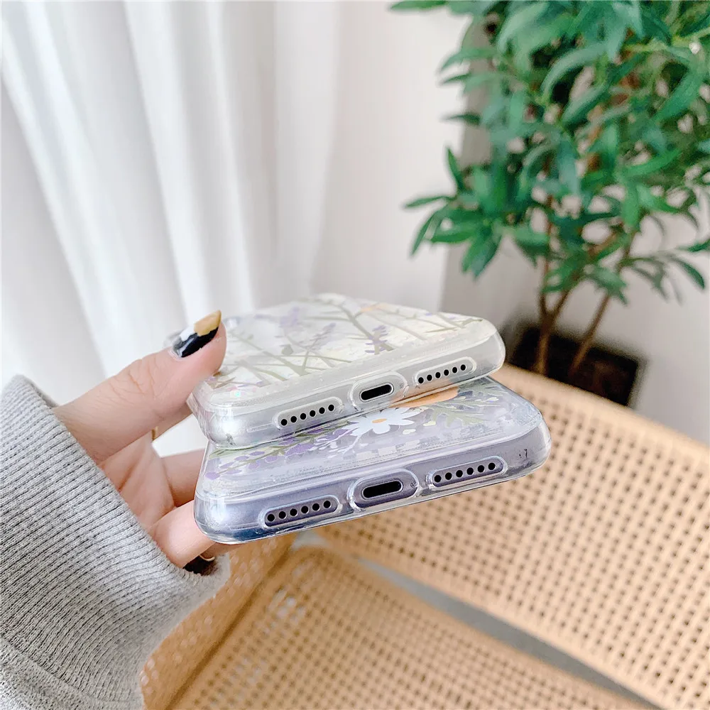 

Luxury Flower Liquid Phone Case For iPhone X XS 11 12 Mini Pro MAX XR 6 6S 7 8 Plus SE 2020 Dynamic Glitter Quicksand Cover