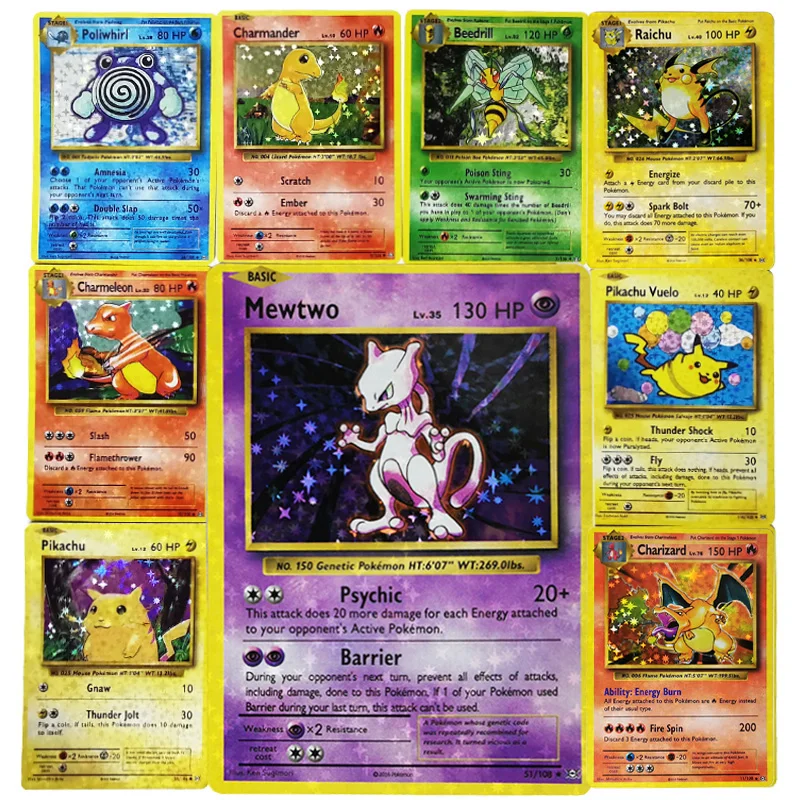 60PCS/SET Charizard Mewtwo Pokemon Cards Flash First Edition Basic Trainer English Generation Game Collection Gift | Игрушки и хобби