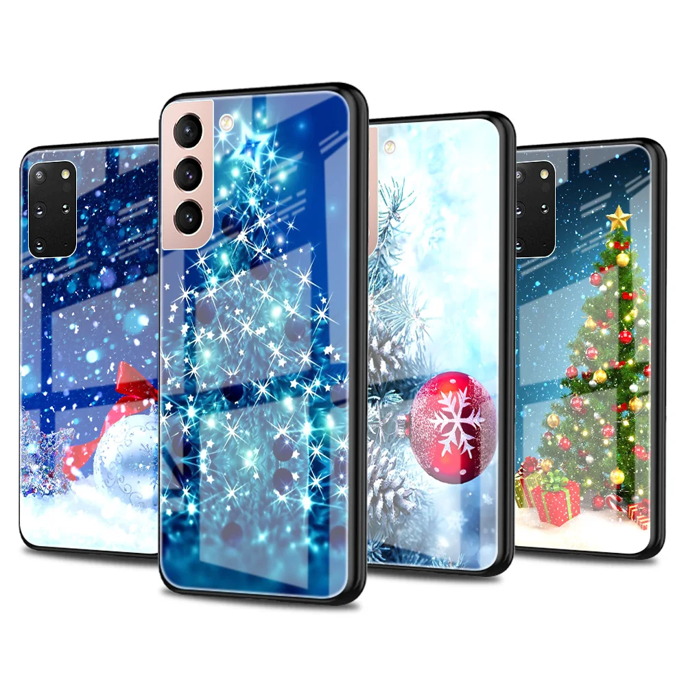 

Glass Case For Samsung S20 FE S21 Phone Cover for Galaxy S10 S9 S8 Plus Note 20 Ultra 10 Lite 9 S10e Coque Christmas Tree