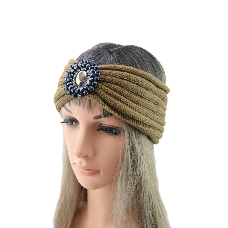 Зимняя теплая вязаная повязка на голову с ушами тюрбан для женщин крючком
