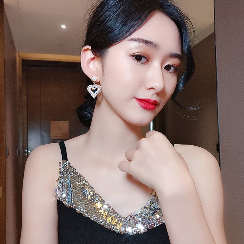 Корейские модные милые Изысканные циркониевые серьги-подвески с жемчугом в