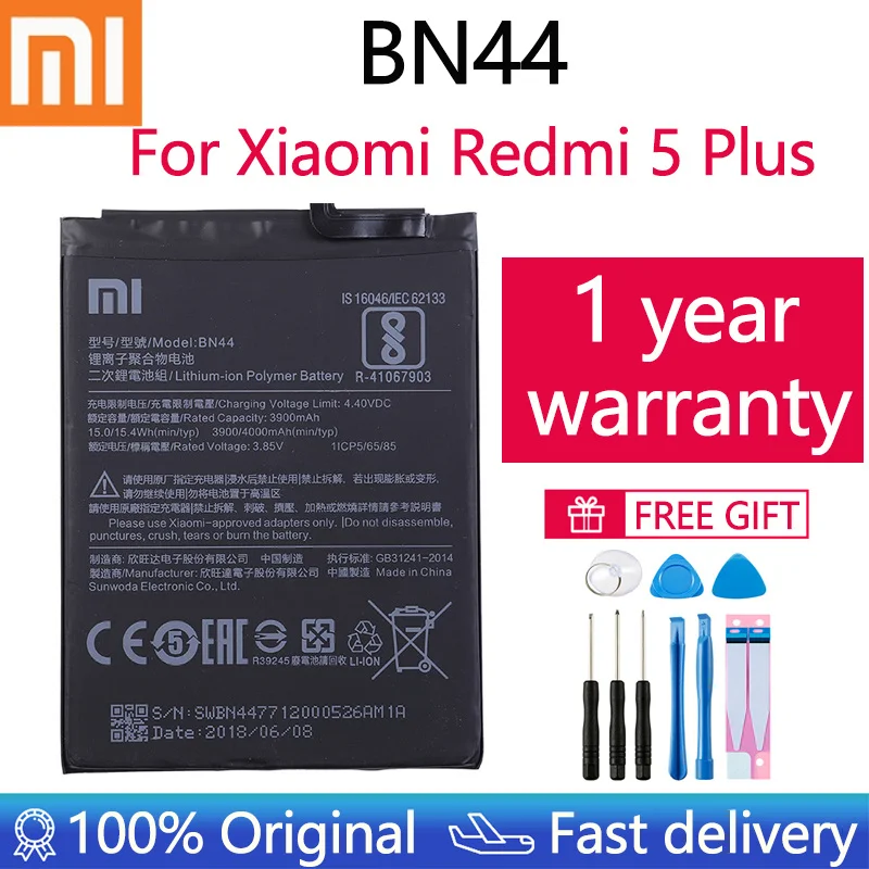 Фото Оригинальный аккумулятор Xiao mi 100% BN44 4000 мАч для Xiaomi Redmi 5 Plus высококачественные