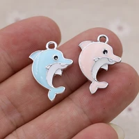 5pcs enamel silver plated dolphin charms pendant for jewelry making earrings bracelet necklace accessories diy craft 23x17mm