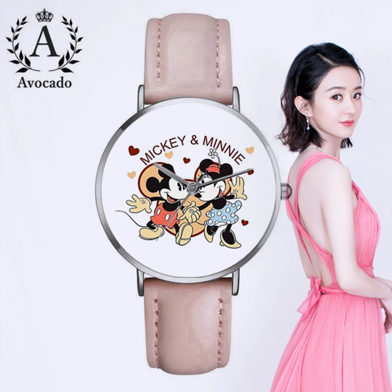 

Watches For Women Ladies Cartoon Watch Leather Strap Mouse Quartz Wristwatches New Minnie Girl Zegarki