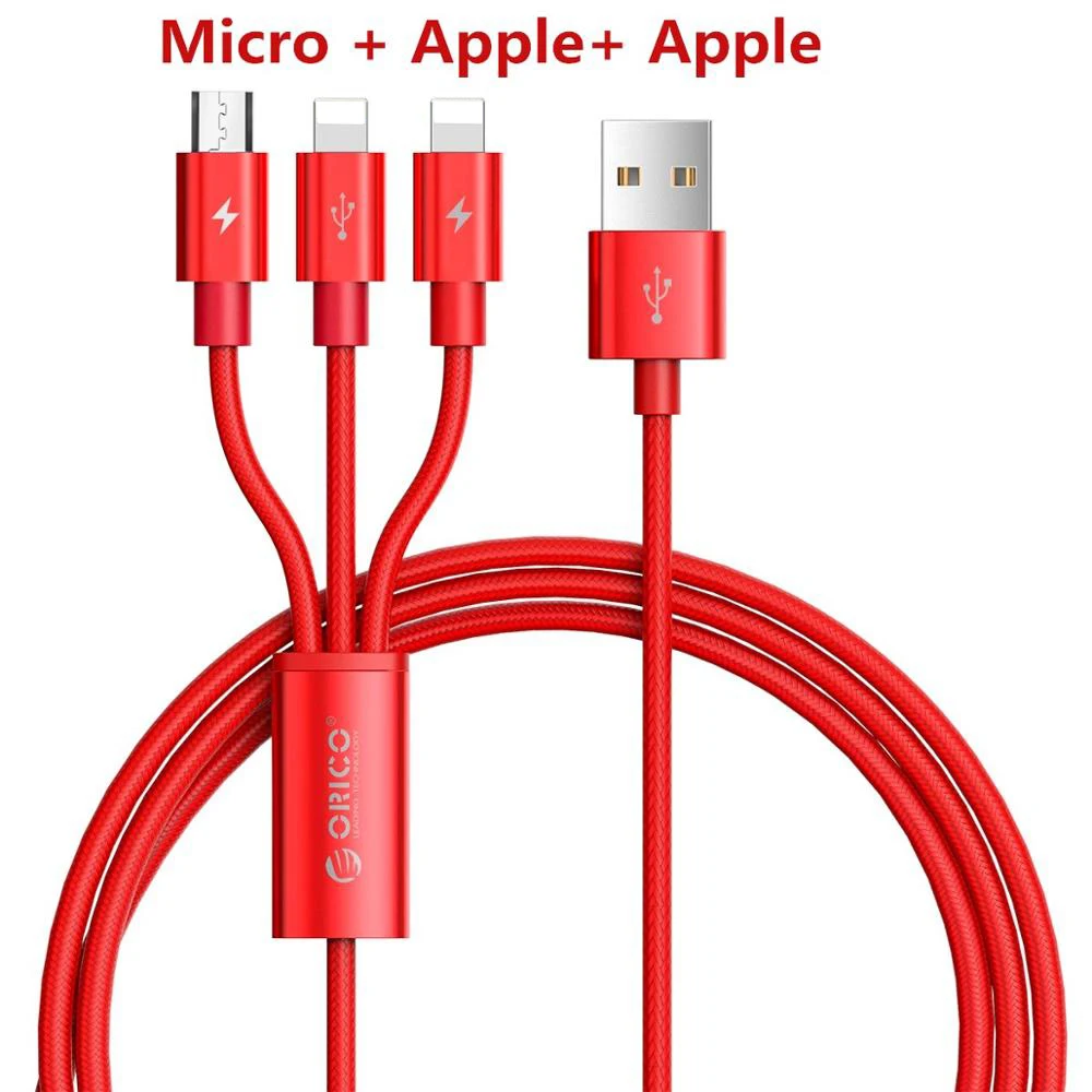 Type 1 Red Orico нейлоновый кабель 3 в 1 type C для быстрой зарядки и синхронизации данных, usb-кабель для samsung Xiaomi Redmi5 iPhone 8X7 6 Plus iOS USB-C - Цвет: Type 1 Red