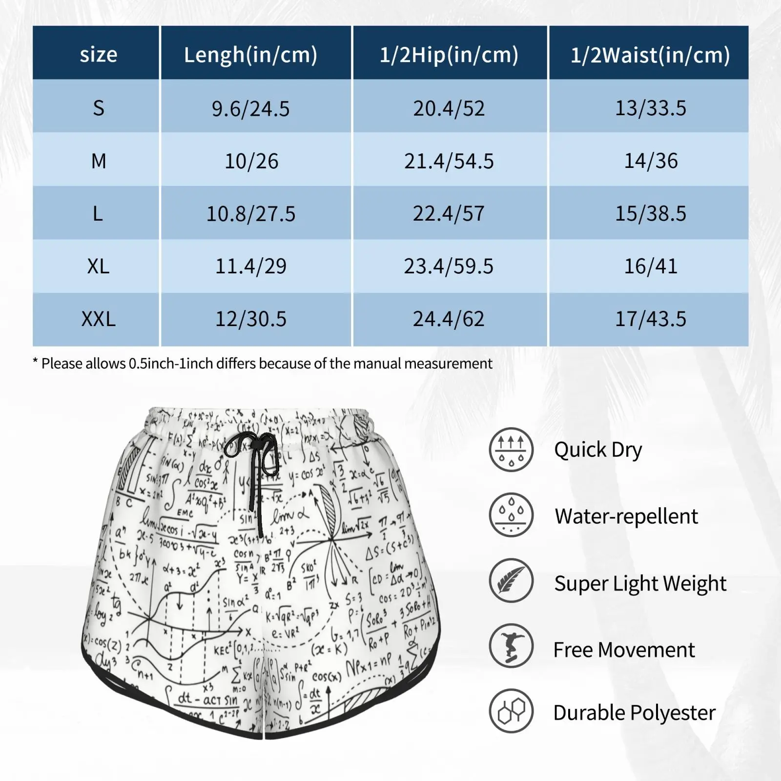 

Amazing World Of Mathematics Monochrome Swim Shorts Women Beach Shorts Geometric Shapes Geometric Square Polygon Hexagon