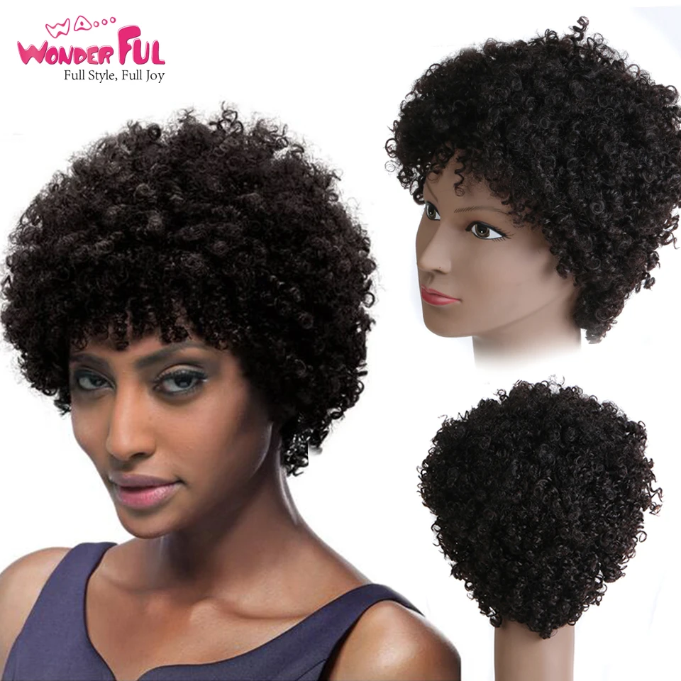 Замечательный парики из натуральных волос бразильские афро кудрявый вьющиеся