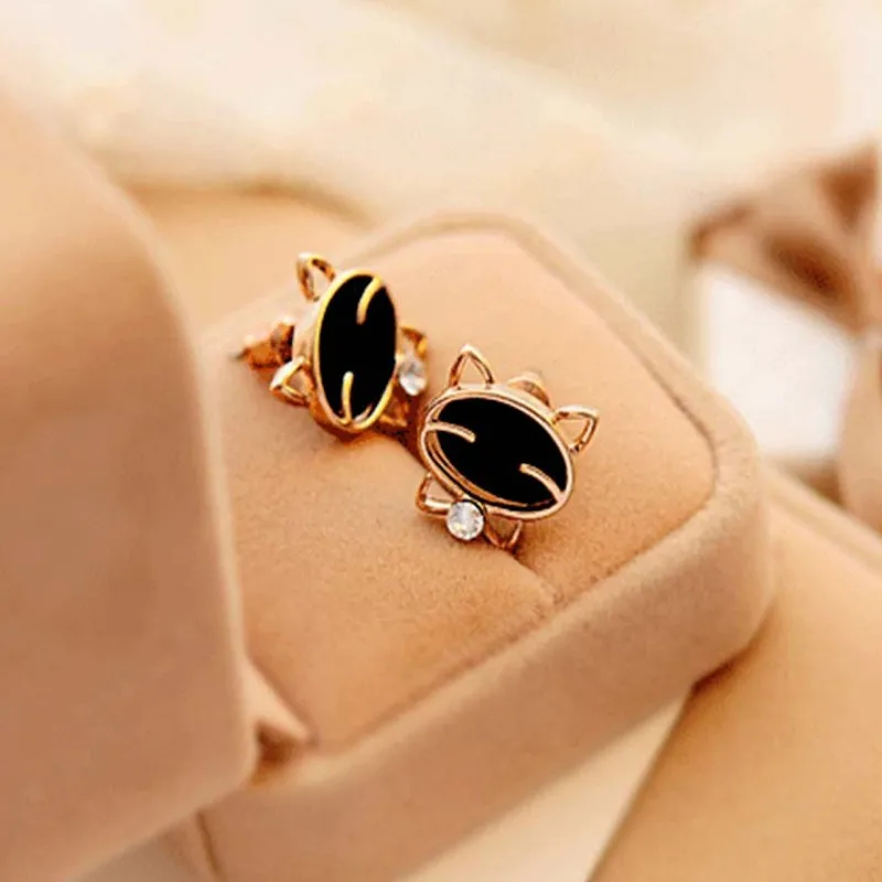 

Korean Cute Fashion Design Black Smiley Cat Stud Ear Alloy Earrings for Women Girl Daily Personality Accessories