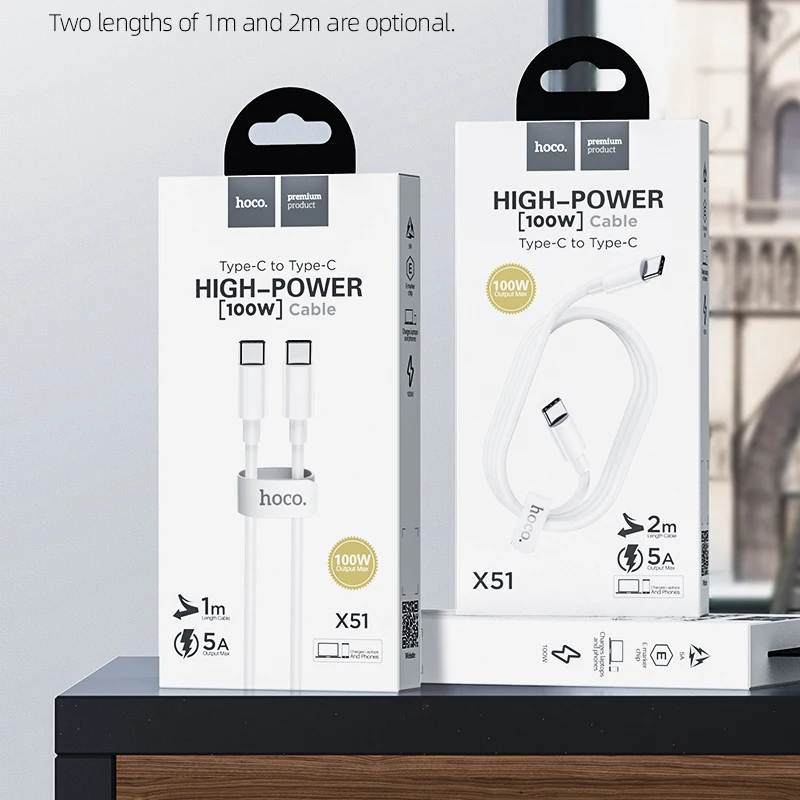 HOCO 100W USB C To USB Type C Cable 5A 100W PD Fast Charging for Macbook iPad Support Quick Charge For Samsung S20 Xiaomi 10 Pro