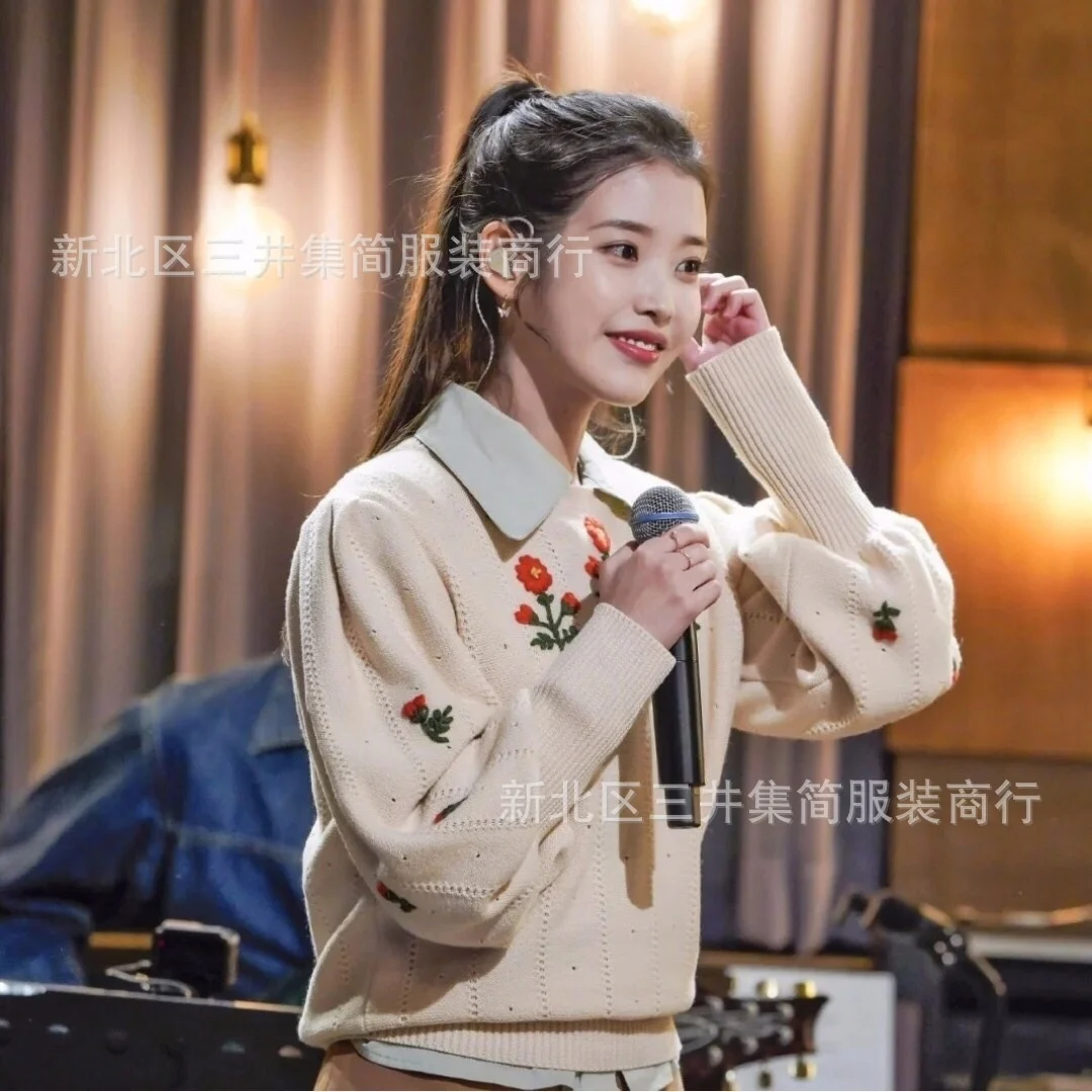 

Женский трикотажный свитер Li Yuchun, Лю Вэнь тот же свитер с вышивкой в виде маленькой звезды на ранней осень 2021
