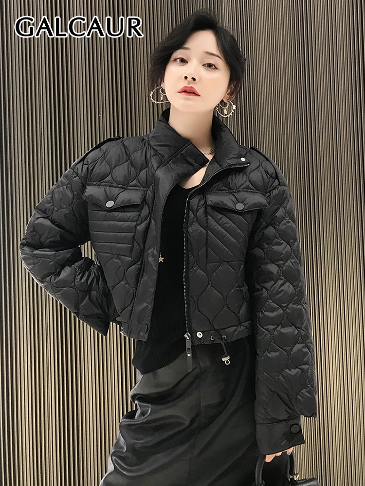 

GALCAUR Casual Slim Patchwork Solid Cotton Coat For Women Lapel Long Sleeve Straight Coat Female Fashion 2021 Clothing Style New
