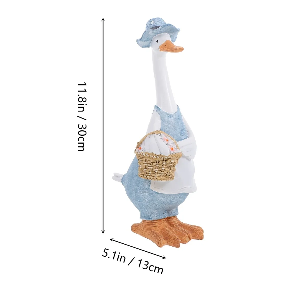 

Resin Duck with Floral Basket Figure Sculpture Desktop Decor Housewarming Gift