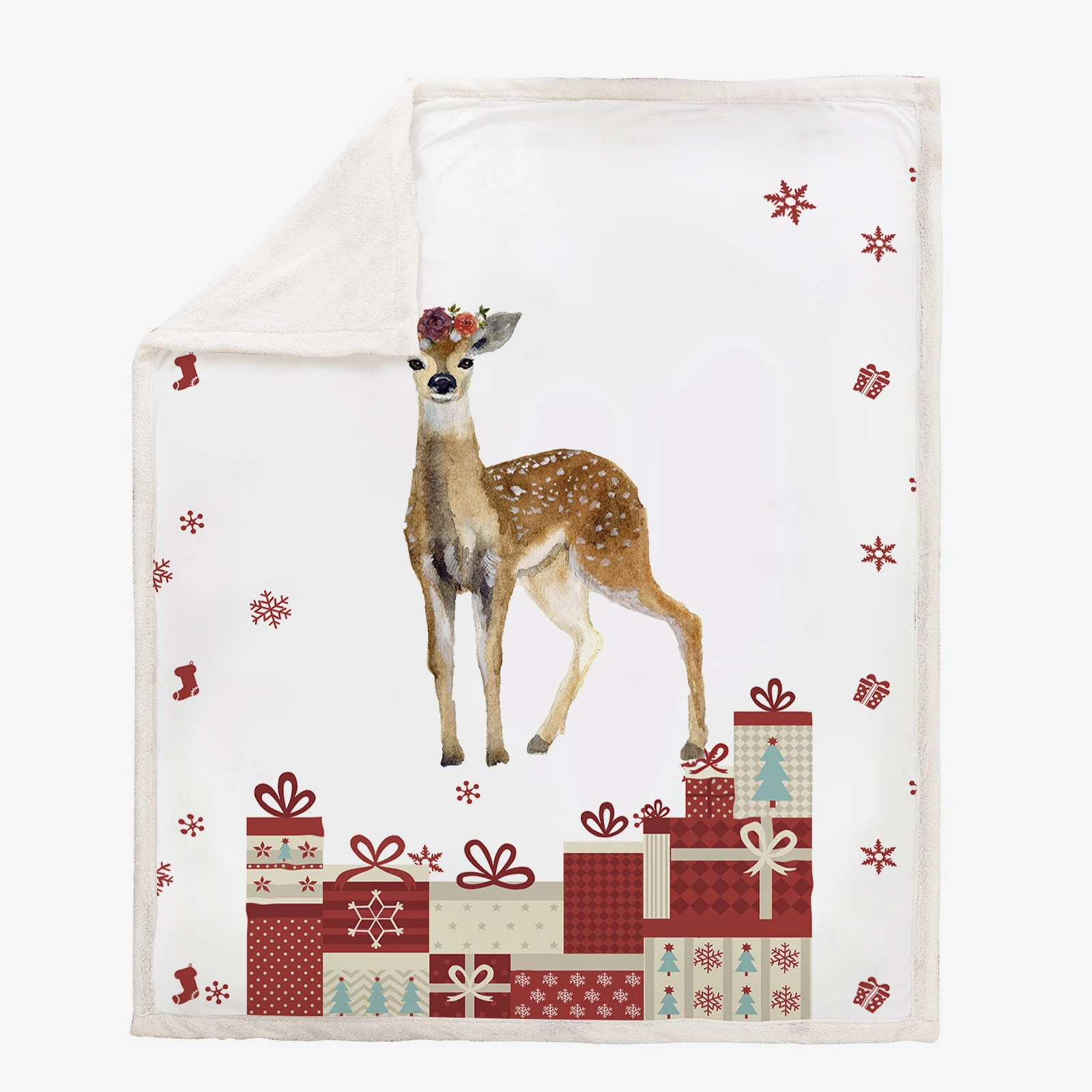 Рождественское одеяло с оленями белая шерпа Фланелевое покрывало для кровати
