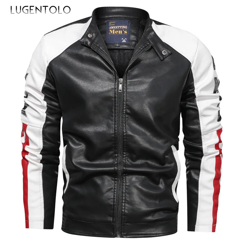 

Мужская зимняя куртка из искусственной кожи с воротником-стойкой