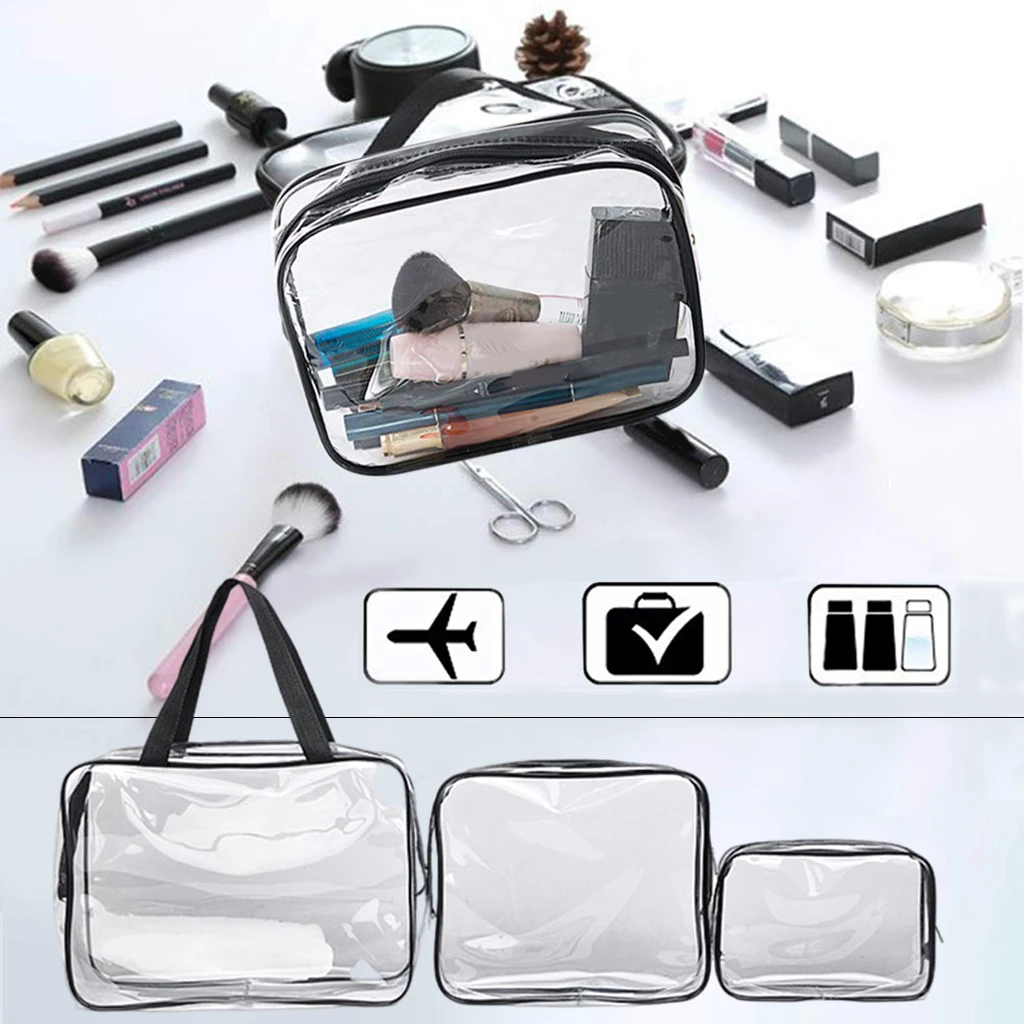 

3 Packs Clear Transparent Toiletry Bag Waterproof Cosmetic Makeup Case Organizer for Beach Travel