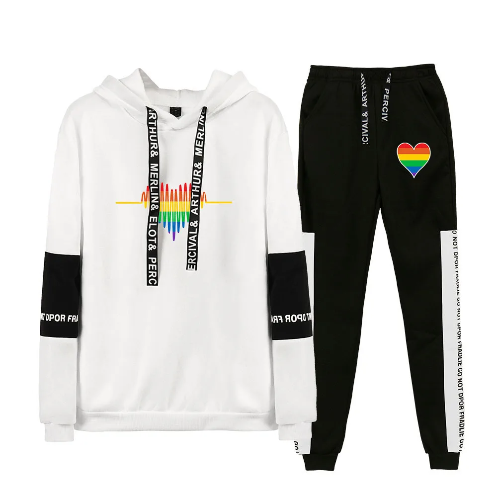 

Pride Lgbt Gay Love Lesbian Rainbow Print 2 Piece Sets Tracksuit Men Hooded Sweatshirt+Sweatpants Pullover Hoodie Sportwear Suit