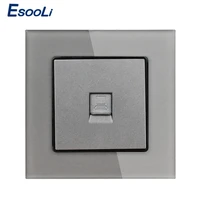 esooli crystal glass panel power socket 1 gang rj45 internet jack cat5e connector computer outlet wall data socket
