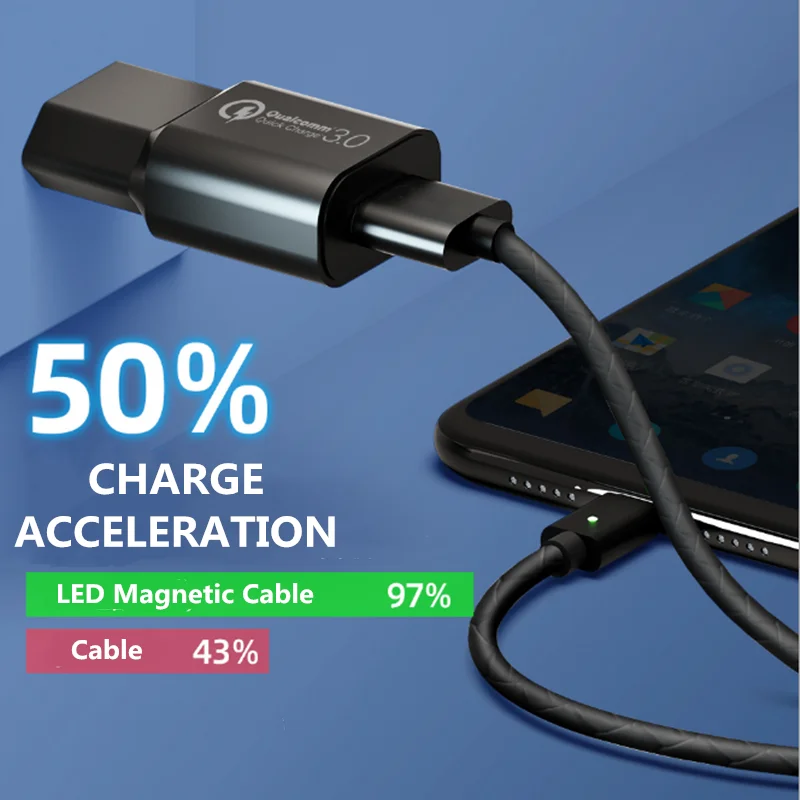 Магнитный кабель 3A Micro USB Type C для быстрой зарядки телефона зарядный провод iPhone 11