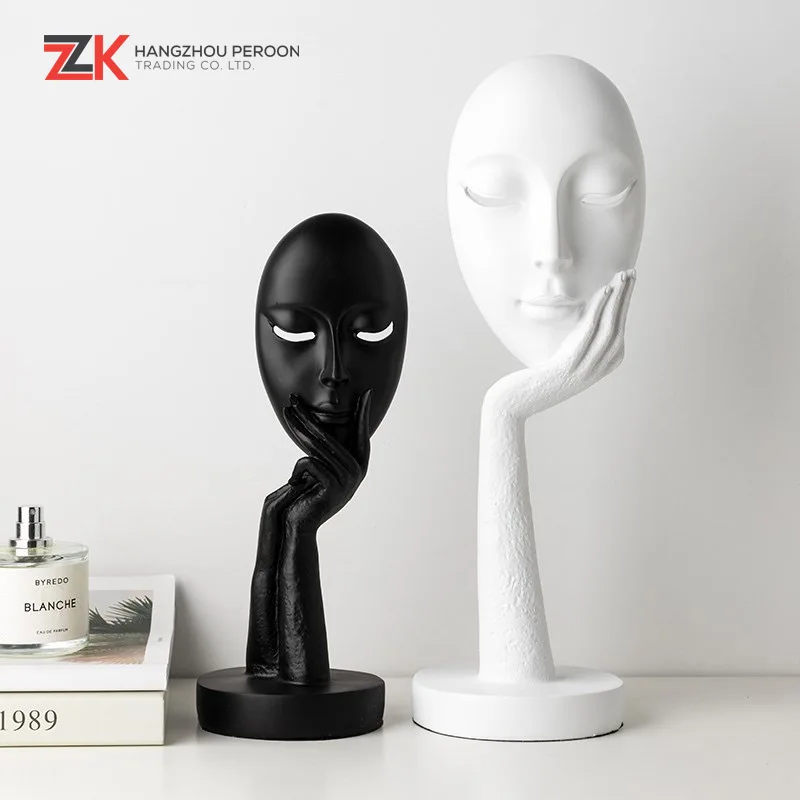 

Abstract Figure Sculpture Creative Nordic Home Decoration Woman Mask Model Statue Resin Art Crafts Jewelry Home Decoration