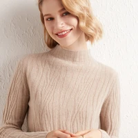 zocept 2021 new mock neck cashmere sweater womens fashion slim 100 wool pullover top solid striped long sleeve female jumpers
