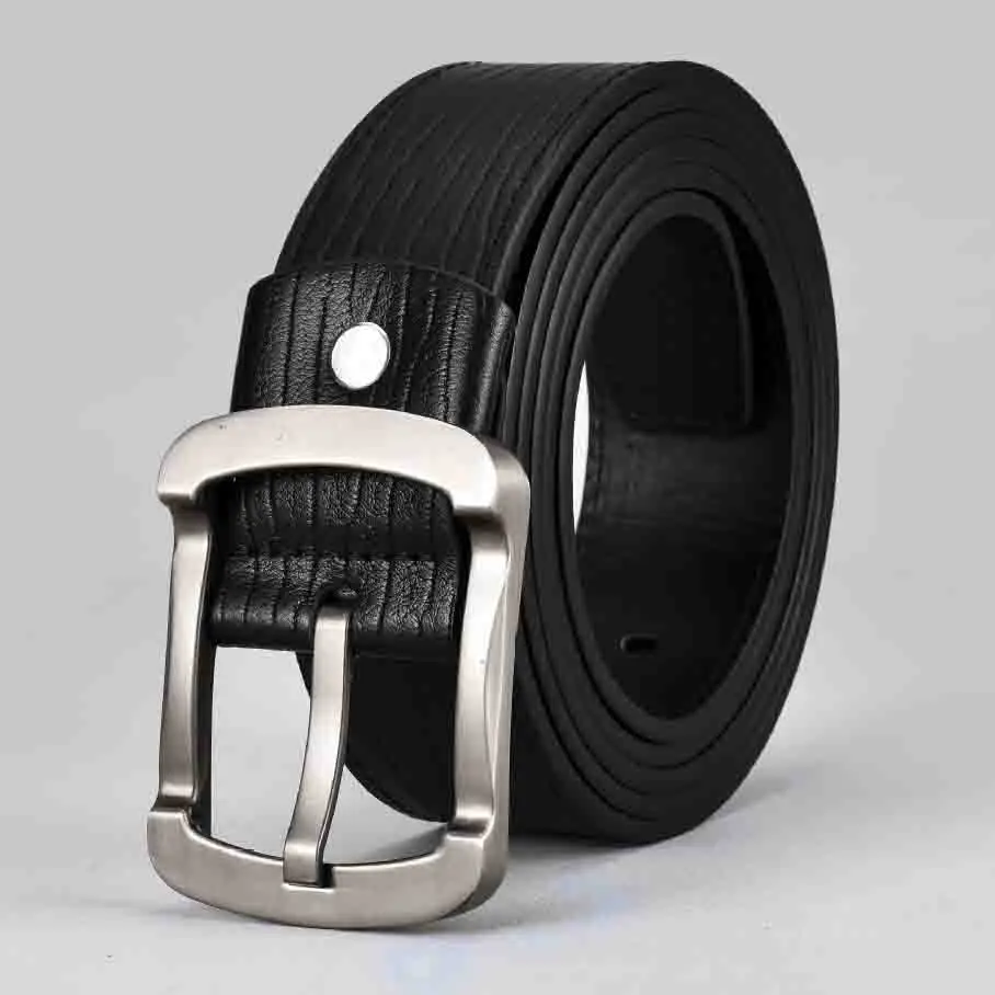 

120 140 160cm Men Belt High Quality PU Leather Litchi Pattern Waist Strap Men's Alloy Pin Buckle Designer Belts Black Casual
