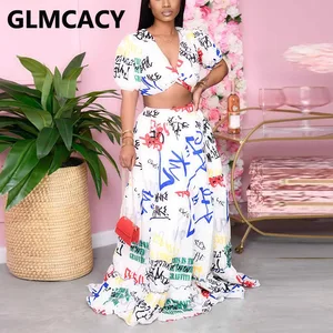 Женский комплект из двух предметов с абстрактным принтом, укороченный топ и Макси-юбка