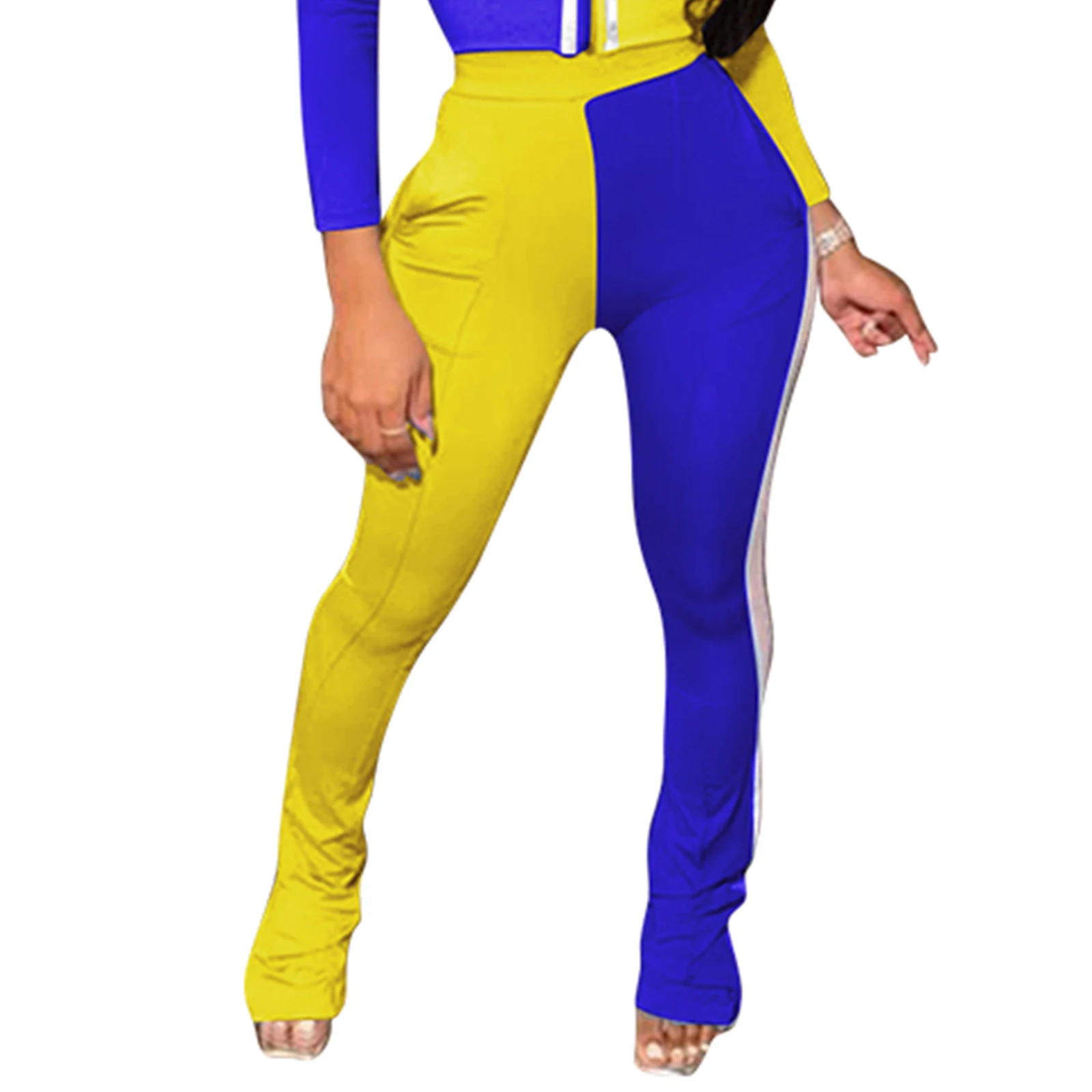 

2 Pcs Women Color Block Outfits Female Long Sleeve Lapel Cardigan + Pants with Slant Pockets Casual Clothes Sets for Spring Fall