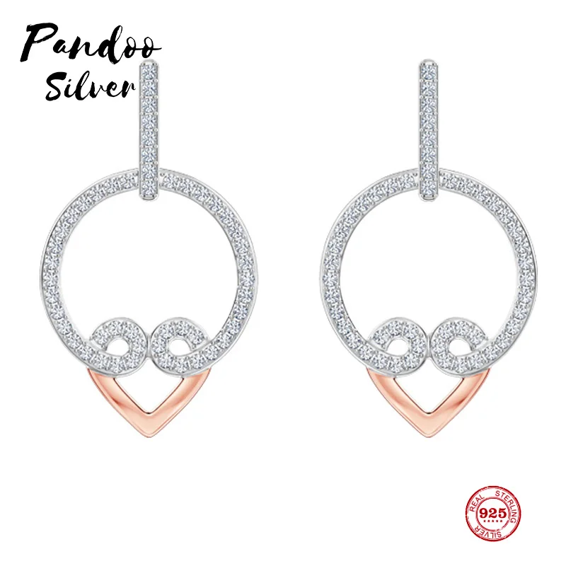 Женские серьги в форме сердца PANDOO модные романтические из стерлингового серебра