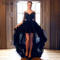 yalin navy blue lace sexy evening dresses high low half sleeves formal party dress open back off the shoulder robes de soir%c3%a9e